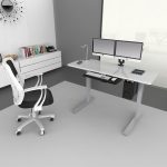 Height adjustable table and dual monitor arm
